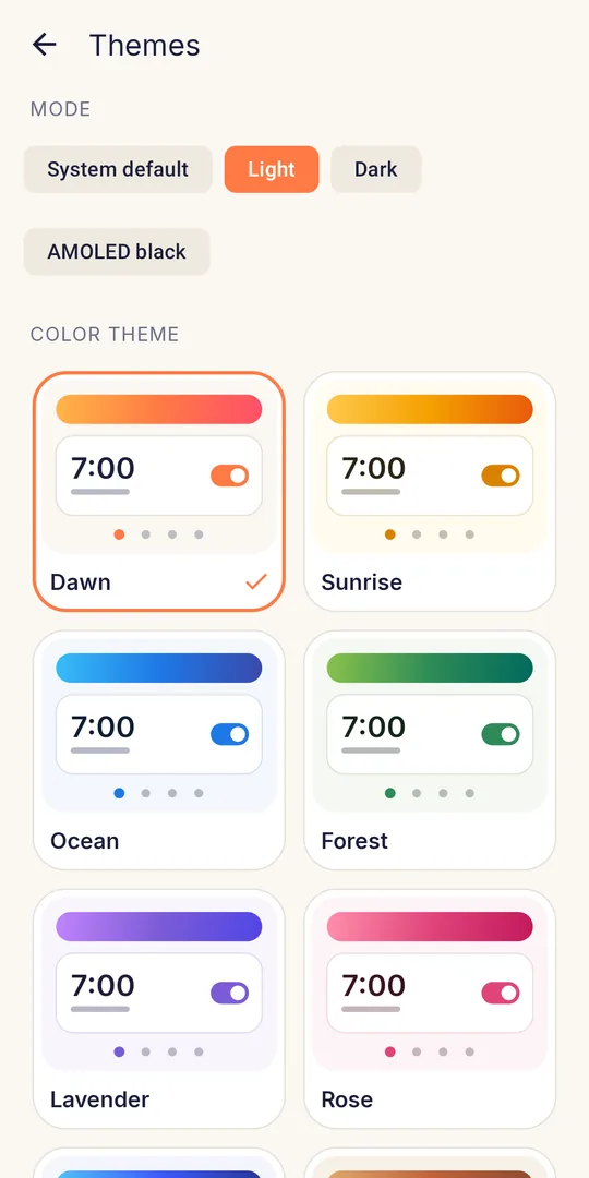 Clock screenshot: Themes